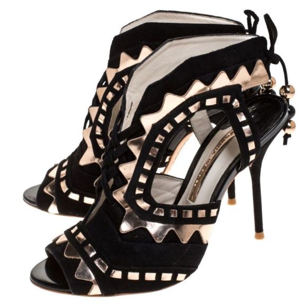 Sophia Webster Black/Rose Gold Suede and Leather Riko Cut Out Sandals
